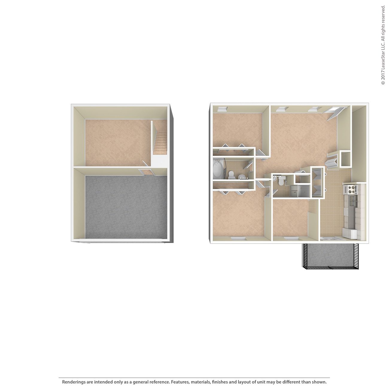 A floor plan of a house with two bedrooms and a living room.